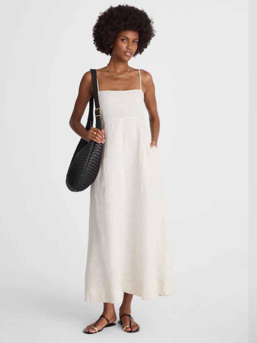 Madewell Stripe Empire Waist Midi
Sundress Spaghetti Strap Cream Linen-Blend XS